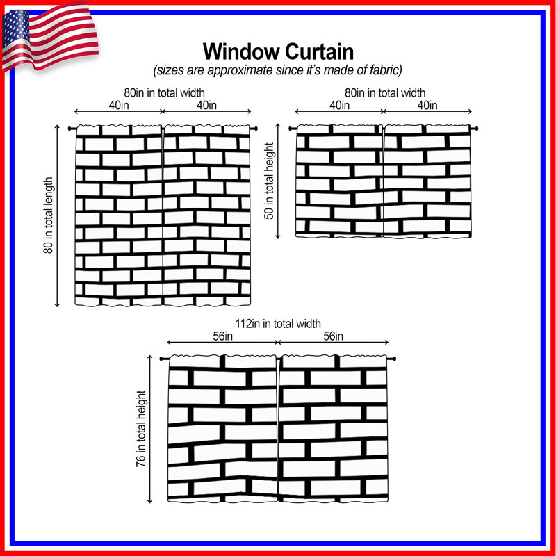 Rideaux de fenêtre noir et blanc à motif brique transparent et obscurcissant - 2 panneaux, 40in x 52in - 2 panels