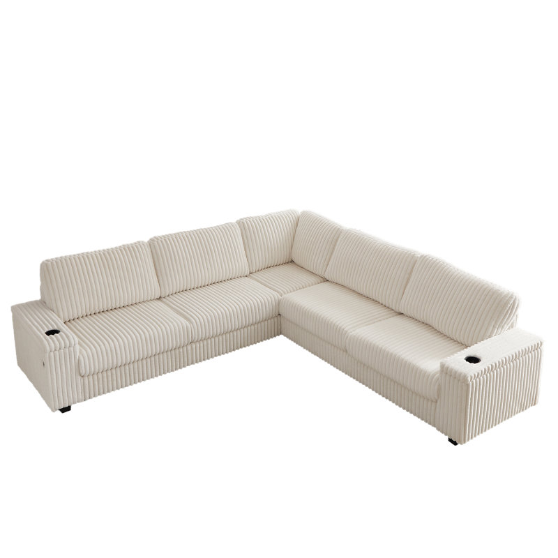 Cylan 110'' Upholstered L Shaped Sofa, Beige