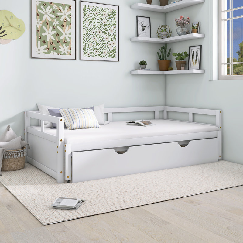 Wooden Extending Daybed With Trundle, White