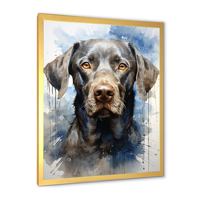 «Dog Weimaraner Majestic Portrait III», reproduction sur toile, Cadre doré simple, H 32 po x l 16 po x P 1 po