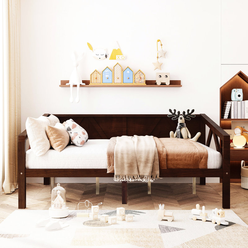 Lit de jour pleine grandeur pour une conception de chambre à coucher élégante, cadre en pin robuste multifonctionnel, apparence propre et intemporelle, fonction à double usage, rangement en dessous