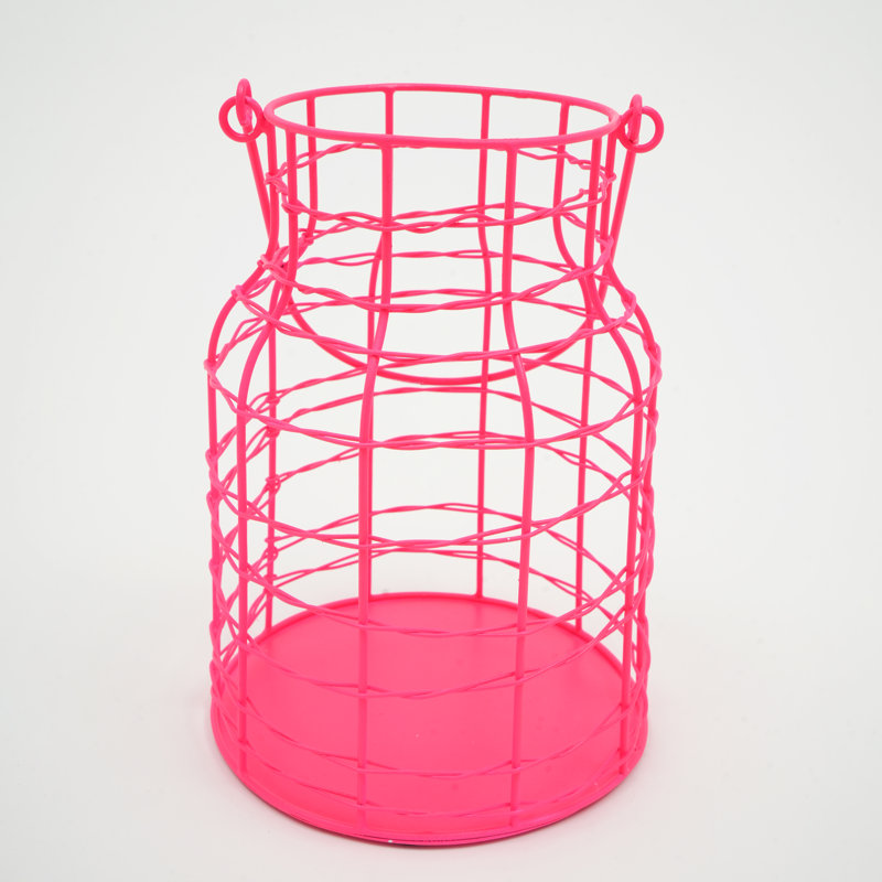 Funk Fusion Lantern, Pink | Candle Holder, Pink, 9" H x 2" W x 7" D