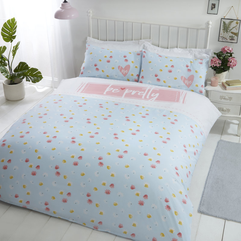 Graphic Print & Text Duvet Cover Set with Pillowcases Included, Single Duvet Cover + 1 Standard Pillowcase, Pink