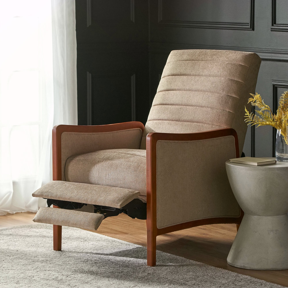 Hokku Designs Mid Century Modern Fabric Channel Stitch Wood Pushback ...