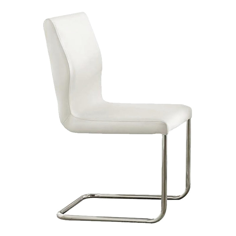 2Pcs White Padded Dining Chairs With L-Shape Legs, Simple 2 Chairs, Modern Style