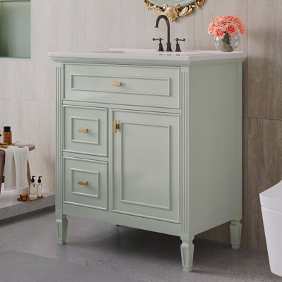 Meuble-lavabo 30 po avec lavabo, armoire en bois massif et panneau de fibres à densité moyenne, un tiroir rabattable + deux tiroirs, tablette réglable