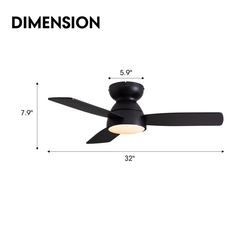32'' Small Ceiling Fan With Led Lights & Remote Control