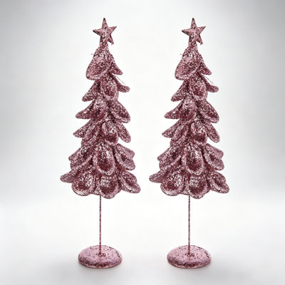Ensemble de 2 figurines décoratives coniques en maille pailletée à volants, en forme de sapin de Noël, à poser sur une étagère, un foyer ou une table. Décoration saisonnière pour la maison.