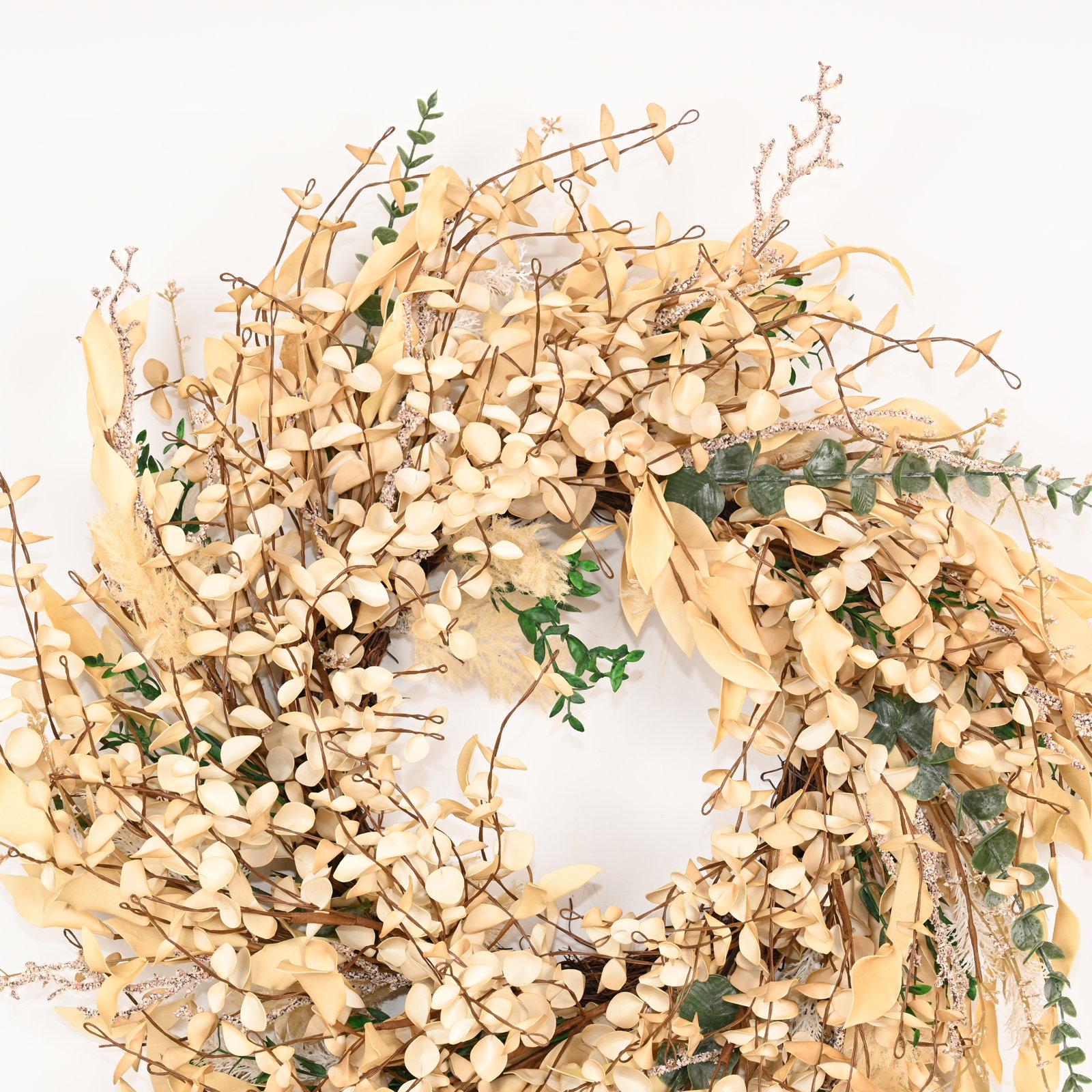 24" Handcrafted Eucalyptus Thanksgiving Wreath, Beige