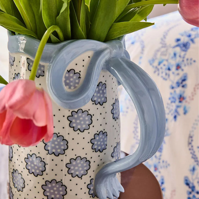 Cath Kidston Blue Bow Ceramic Jug Vase, Blue