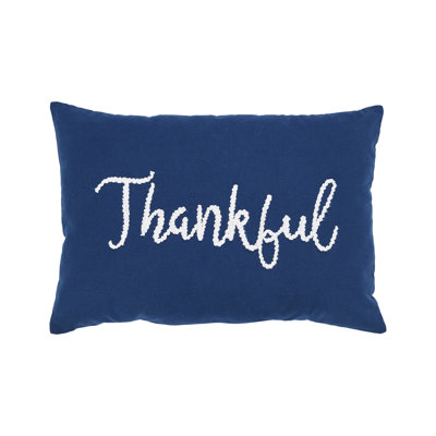 Sentiment Thankful 14" x 20" Embroidered Cotton Decorative Pillow