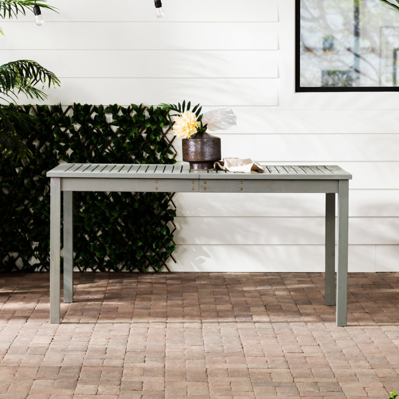 Gray Wash Acacia Wood Outdoor Dining Table with Slatted Surface