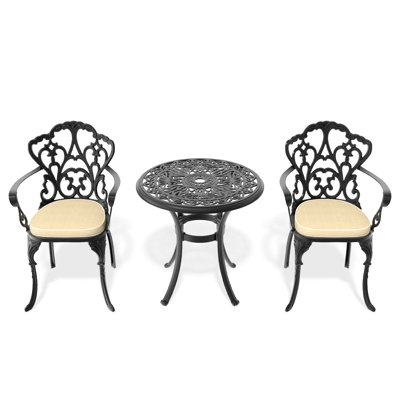 Patio en aluminium avec cadre noir et coussins de siège imperméables en fonte d'aluminium