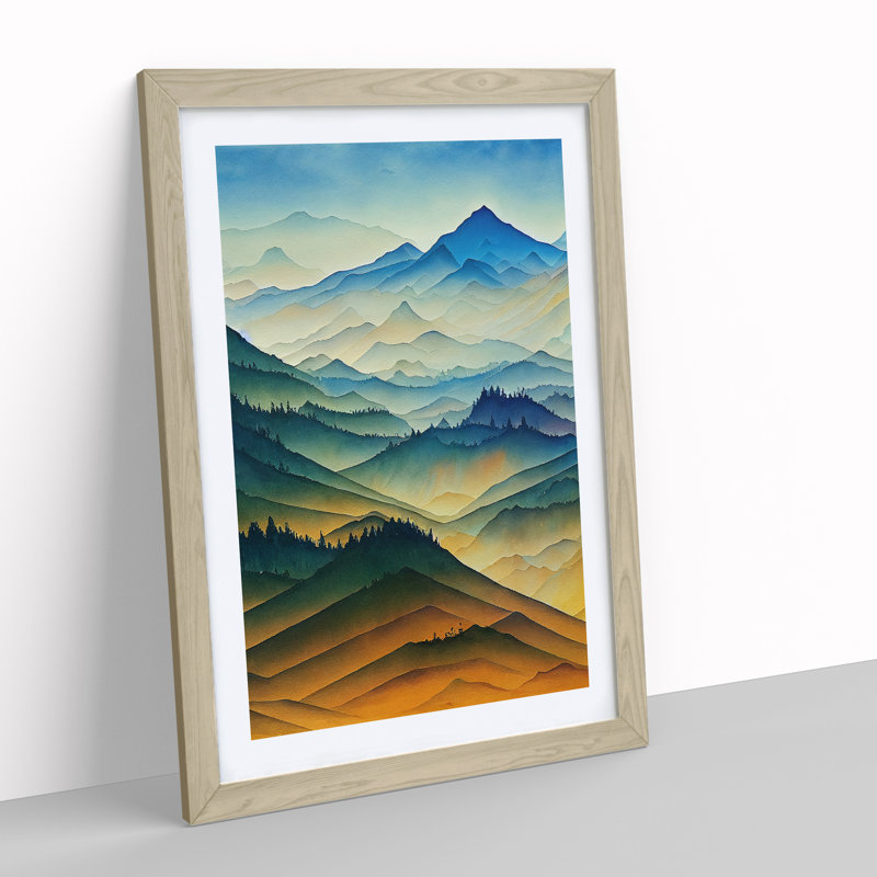 Painting Of A Mountain Landscape No.2 - Print, 66cm H x 48cm W, Oak Framed