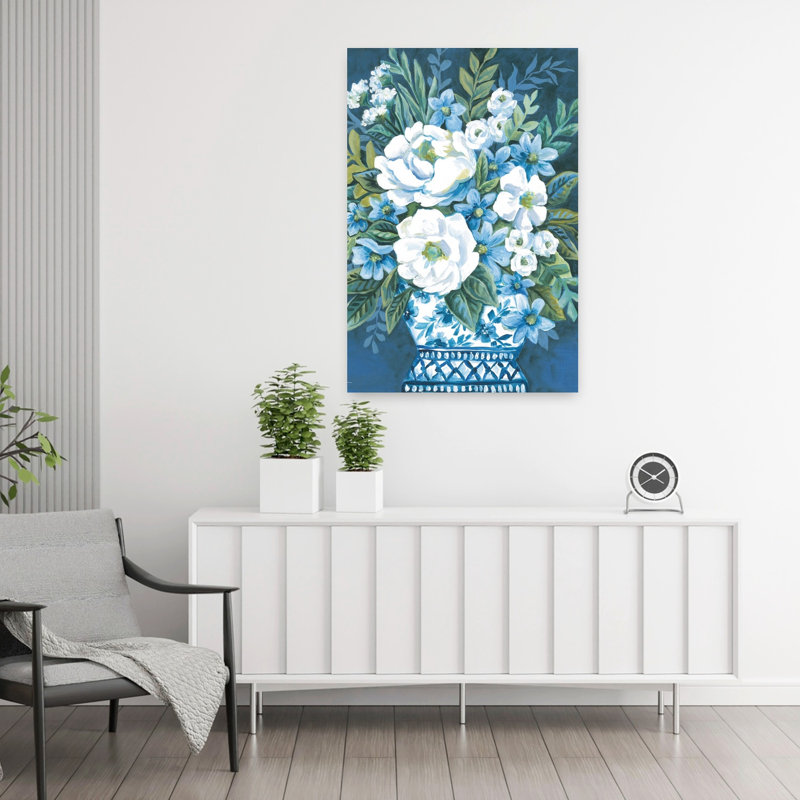 Art de printemps pivoines bleues et élégantes, H 36 po x l 24 po