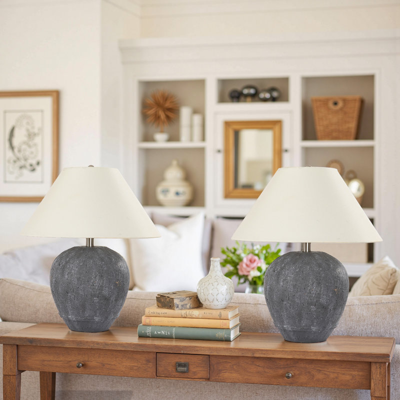 Ensemble de 2 lampes de table en céramique Kula, Gris foncé, H 21,65 po x l 17,99 po x P 17,99 po