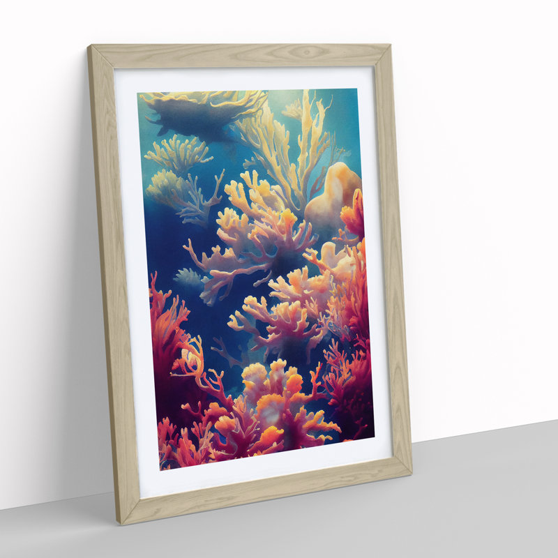 Fabulous Coral Reef 1 Piece Single Picture Frame Wall Art, 64cm H x 46cm W x 2cm D, Oak