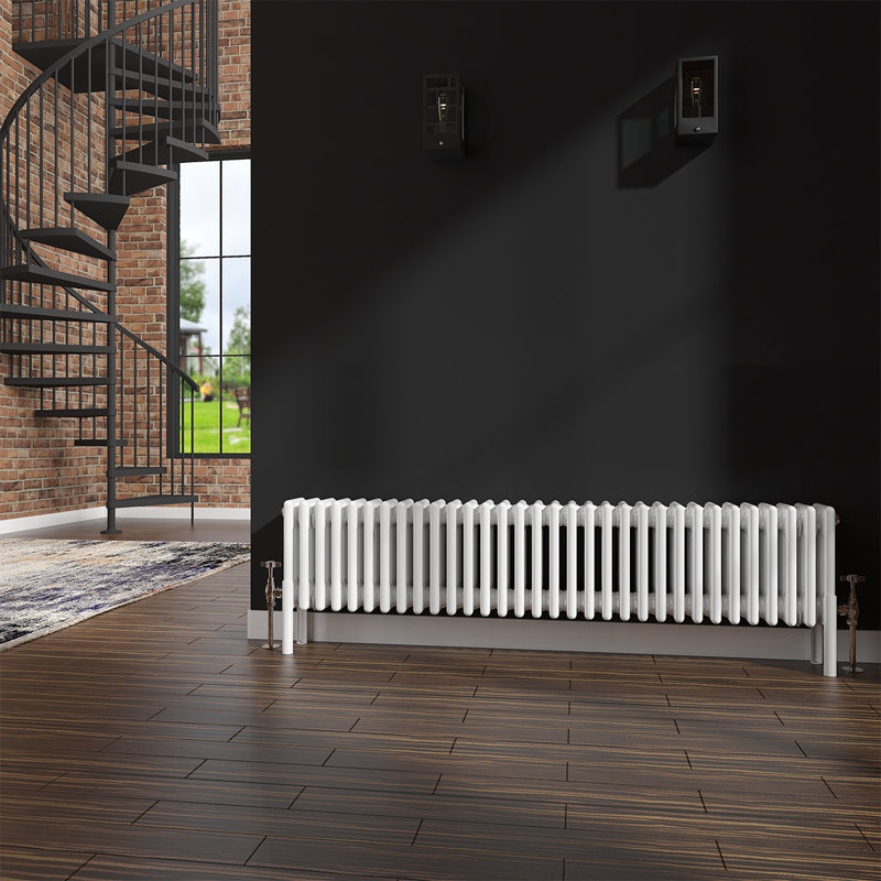 Altynay Horizontal Traditional 4 Column Radiator, White, 300mm H x 1460mm W x 140mm D