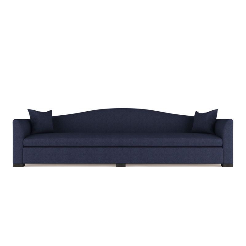 Canapé extra long Horatio Camelback Taper, 33" H x 120" W x 40" D, Velours moelleux imprimé bleu, Ébène