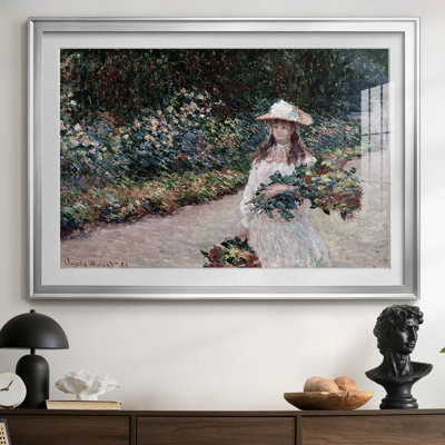Young Girl in the Garden at Giverny-Claude Monet-Framed Print with Mat and glass-1888