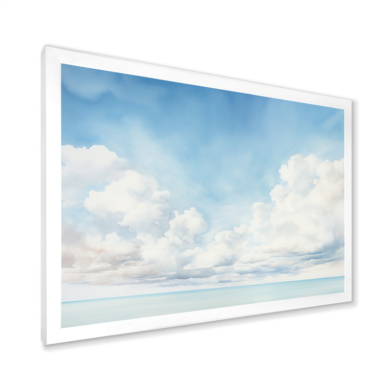 «White Clouds Scenery Minimalisme I» sur toile, H 16 po x l 32 po x P 1 po, Cadre simple blanc