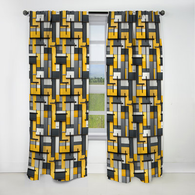 Yellow And Grey Geometric Blocks Harmony - Abstract Geometric Blackout Curtain - 1 Panels