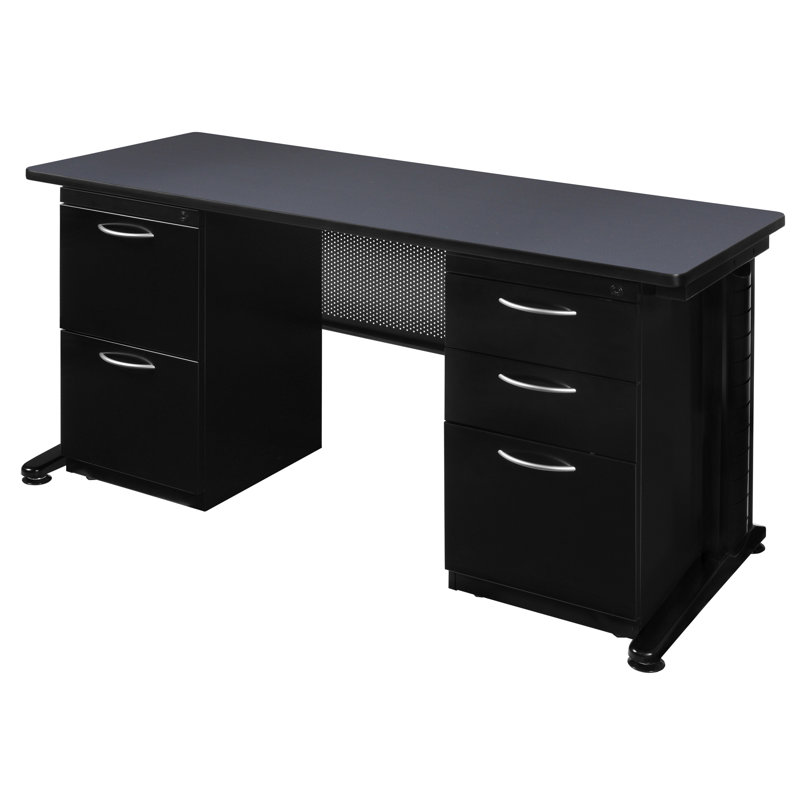 Fusion Teachers Desk with Double Pedestal Drawer Unit, Grey Nebula