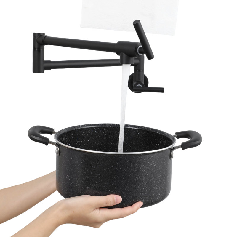 2 Handles Pot Filler Faucet, Wall Mount, Black, 1.75 Gpm, Quality Black Faucet For Stainless Steel, Handles, Gpm, Matte Black