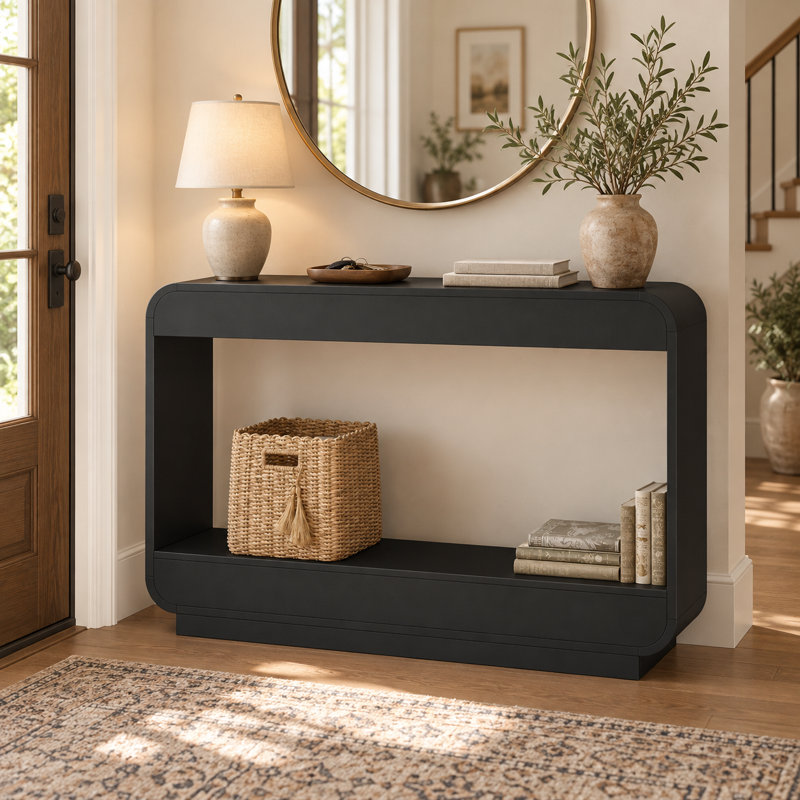 43" Console Table For Entryway With Storage Shelf, Modern Wood Sofa Table Behind Couch, Curved Edge Hallway Table For Living Room, Foyer & Entryway