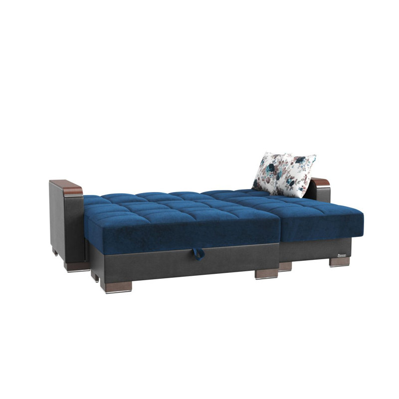 Chaise longue rembourrée en bois avec rangement Primenest Zenaero, Bleu