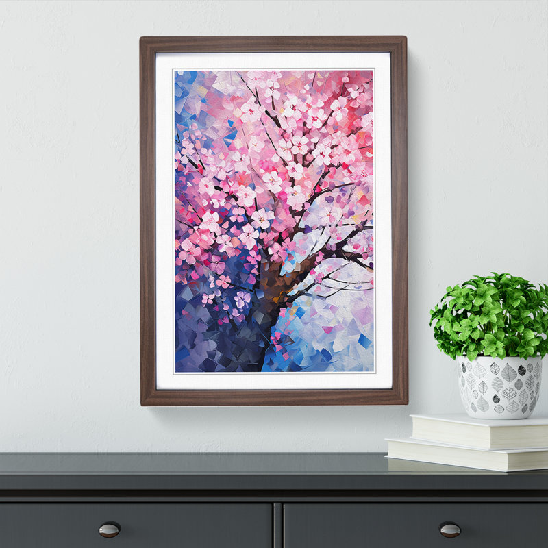 Cherry Blossom Tree Orphism No.3 - Single Picture Frame Print on Wood, Walnut Framed, 64cm H x 46cm W x 2cm D