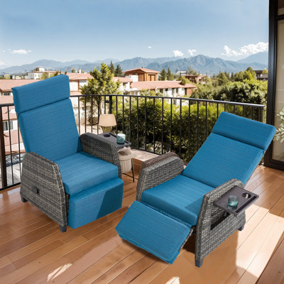 Outdoor Patio Recliner Chair, 180° Flat Reclining Lounge Chair With Flip Side Table & Adjustable Backrest, Rattan Wicker Balcony Recliner With 25D Sponge & Upgraded Olefin Fabric