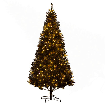 7.5' Tall Prelit Christmas Tree Douglas Fir Artificial Christmas Tree With Realistic Branches, 500 Warm White LED Lights And 1346 Tips, Black