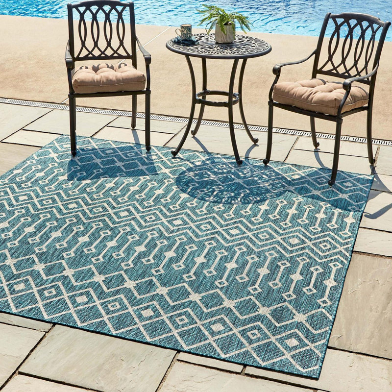 Tapis intérieur / extérieur bleu / gris Harlee, Carré 10 pi 8 po