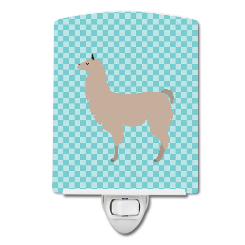 Llama Check Ceramic Night Light, Blue