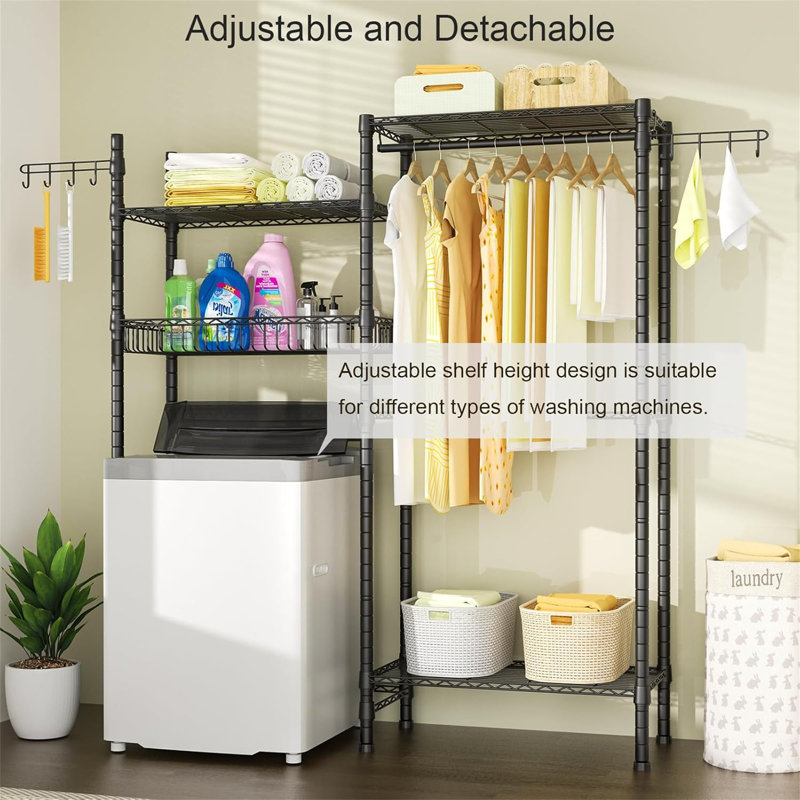 Over Washer Towel Storage Shelf - Adjustable Shelves And Hooks