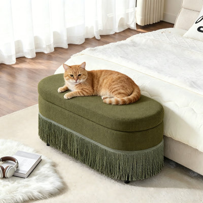 Oval Upholstered Fringe Storage Bench