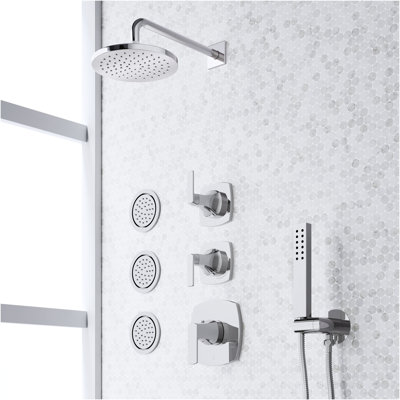 Sefina Thermostatic Shower System with 3 Body Sprays and Hand Shower - Chrome