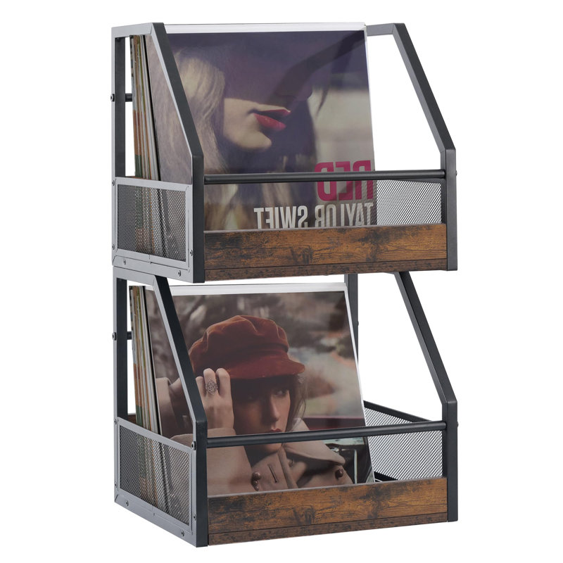 Rangement pour disques vinyles en vinyle, support mural pour 2 disques, support en vinyle empilable pour présentation, caisse de disques, organisateur de rangement, brun
