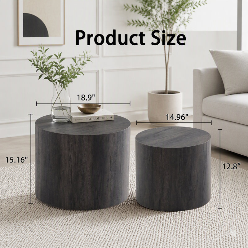 Ensemble de 2 tables basses rondes Nesting, Black Woodgrain