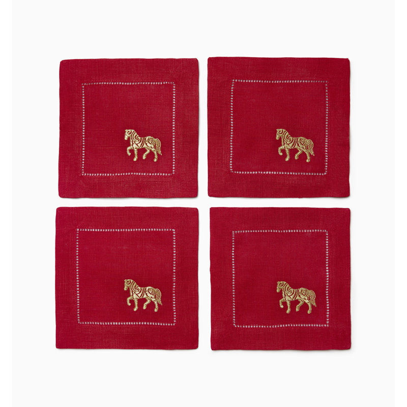 Lunar New Year Linen Square Napkins, Red