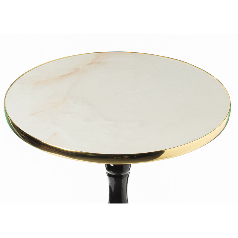 Gumm Round Wooden Side Table, Living Room Accent Pedestal End Table - Decorative Stand, Gold