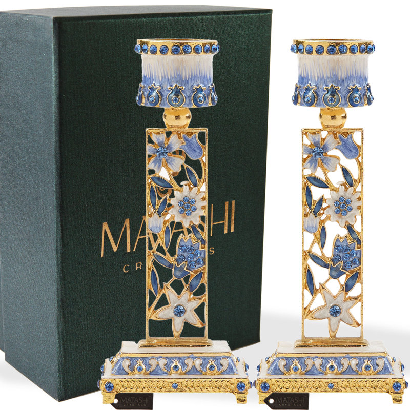 5.9'' H Pewter Tabletop Candlestick, Blue