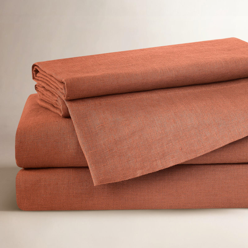 Ensemble de draps en lin Nena Aybar, Ensemble de draps pour très grand lit avec 2 taie, Orange