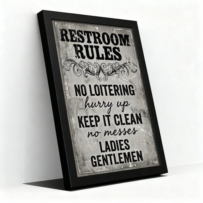 Règles des toilettes - Tableau sur toile vintage (lot de 1), H 30 po x l 20 po