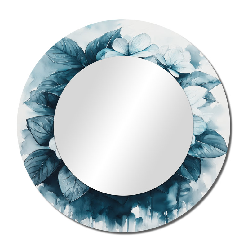Monogramme d'hortensia monochrome - miroir floral pour décoration murale - imprimé sur métal, 36 po x 36 po