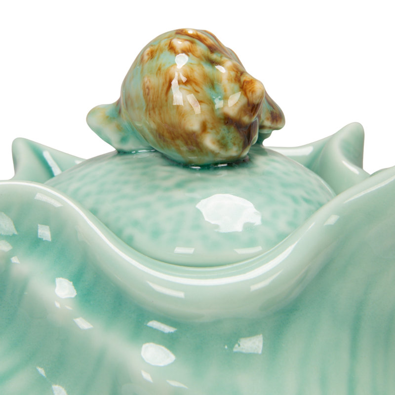 Théière en grès en forme de coquillage avec poignée étoile de mer et coquillages