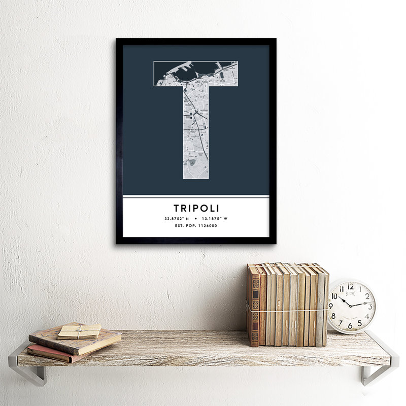 Tripoli City Map Tripoli Navy by Wee Blue Coo - Single Picture Frame Typography
