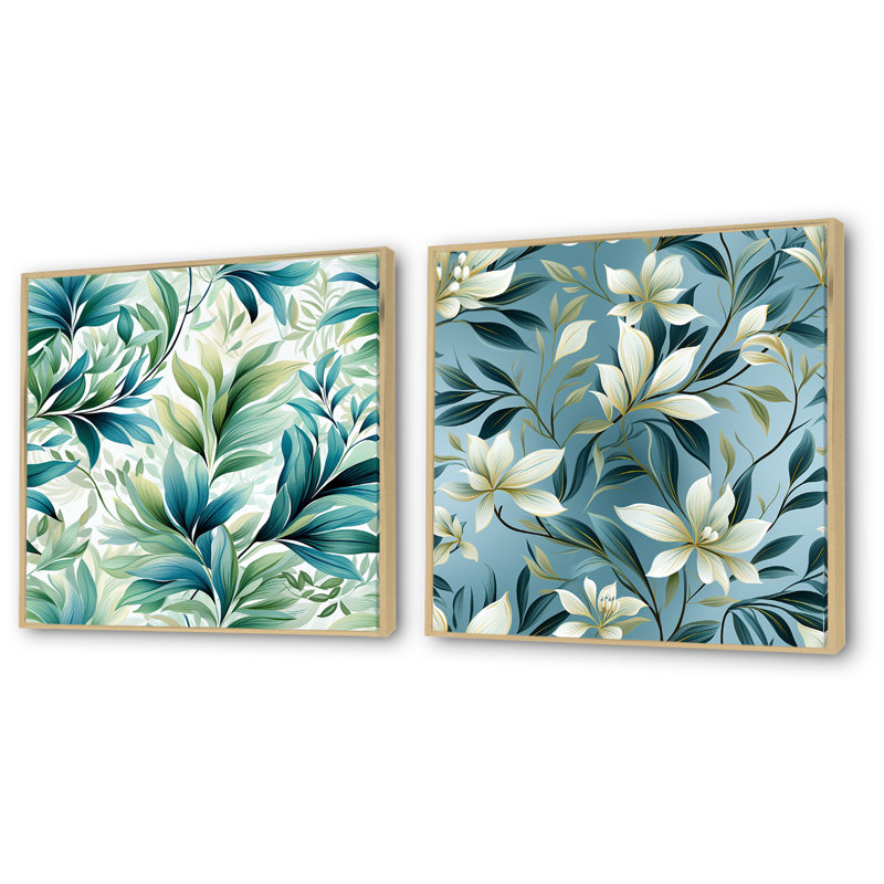 Alycia - ensemble de 2 reproductions d'art sur plantes, Encadrement brun, H 30 po x l 61 po x P 1 po