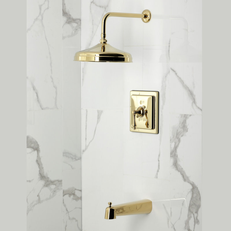 Robinet de baignoire et de douche à pression équilibrée à poignée simple Kingston Brass, Laiton poli, Lever Handle